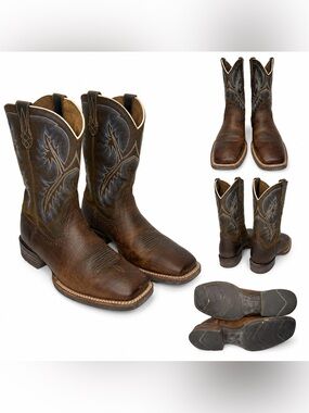 Ariat Men’s Size 11.5D Brown Leather Square Toe Western Cowboy Boots Blue Stitch